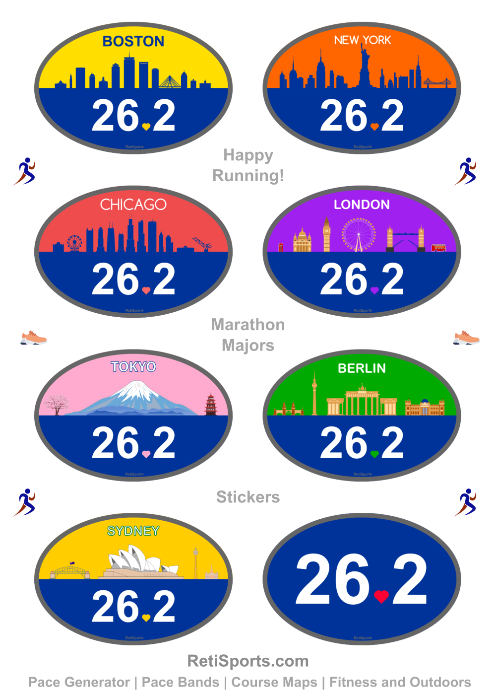 Marathon Majors Sticker Sheet - Boston, NYC, Chicago & More, Vibrant 26.2 Outdoor Durable Runner Gift