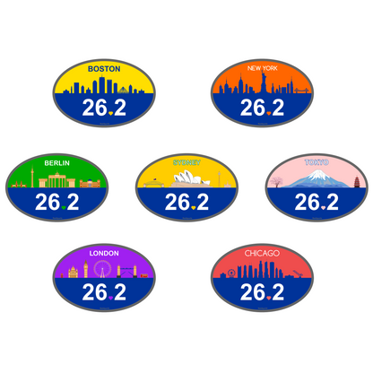 Marathon Magnet or Glue-Less Sticker, Large 4x6" Waterproof Runner Gift for Boston, New York, Chicago, London, Berlin, Tokyo, 26.2 and 13.1
