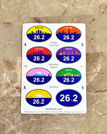 Marathon Majors Sticker Sheet - Boston, NYC, Chicago & More, Vibrant 26.2 Outdoor Durable Runner Gift