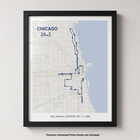 Chicago 26.2 Poster | Personalized Marathon Route Map | Custom Name & Finish Time | Unframed Print